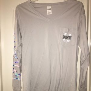 VS Pink Gray Long Sleeve Tee